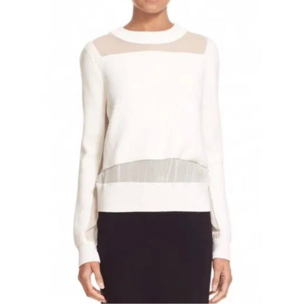 Rag&Bone Cream Crewneck Sweater with Sheer Panels